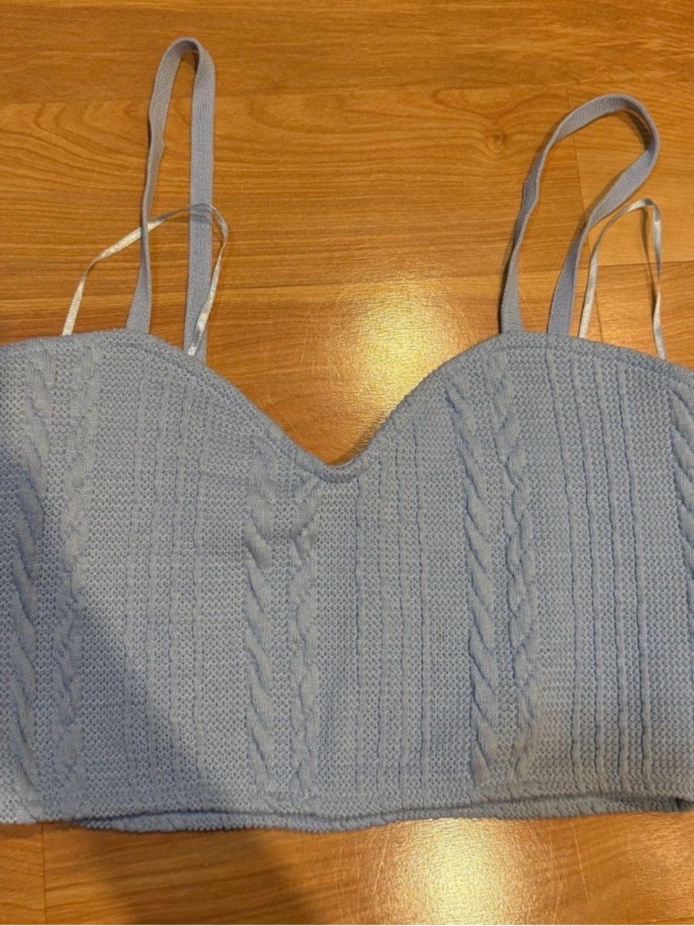Zara Cable Knit Bandeau Bralette - Light Blue